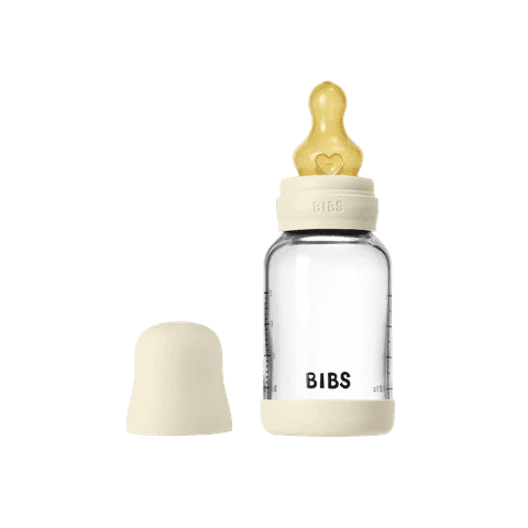 BIBS Glass Baby Bottle Round Latex 1 pack 120 ml Slow Flow Ivory