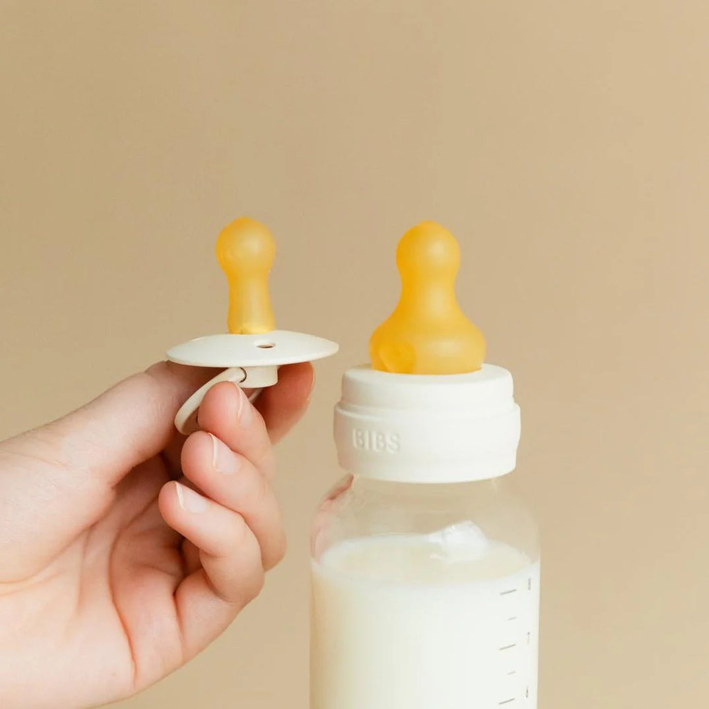 BIBS Glass Baby Bottle Round Latex 1 pack 120 ml Slow Flow Ivory