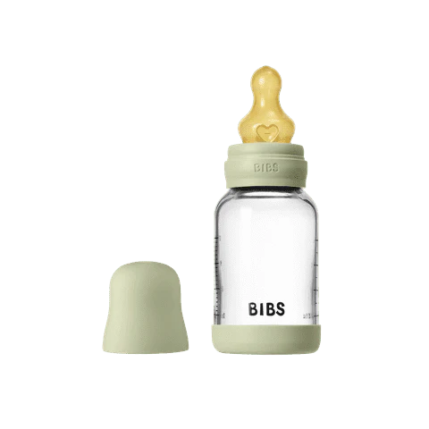 BIBS Glass Baby Bottle Round Latex 1 pack 120 ml Slow Flow Sage