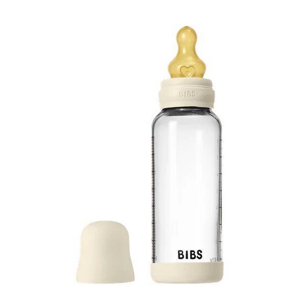 BIBS Glass Baby Bottle Round Latex 1 pack 240 ml Medium Flow Ivory