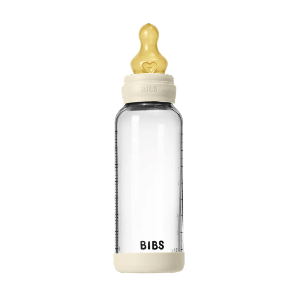 BIBS Glass Baby Bottle Round Latex 1 pack 240 ml Medium Flow Ivory