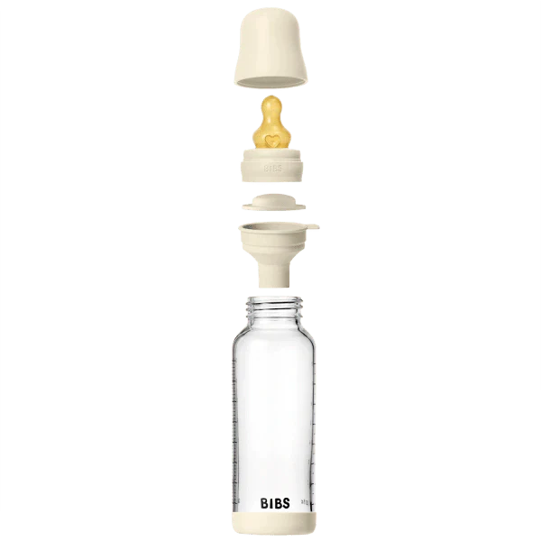 BIBS Glass Baby Bottle Round Latex 1 pack 240 ml Medium Flow Ivory
