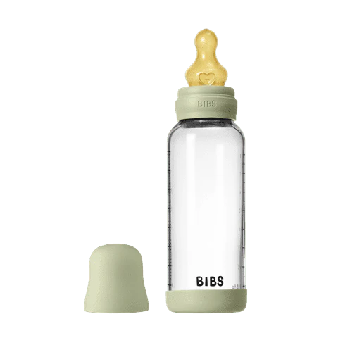 BIBS Glass Baby Bottle Round Latex 1 pack 240 ml Medium Flow Sage