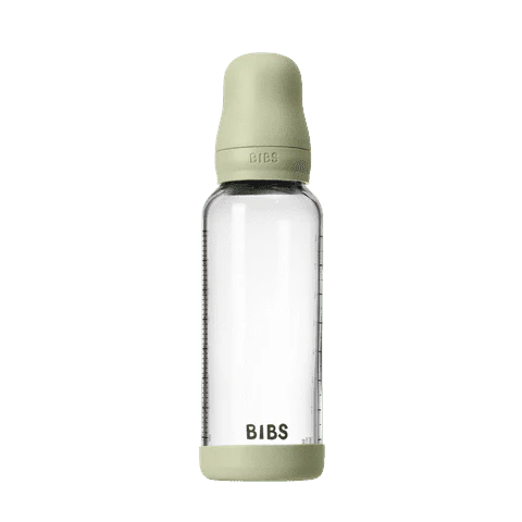 BIBS Glass Baby Bottle Round Latex 1 pack 240 ml Medium Flow Sage