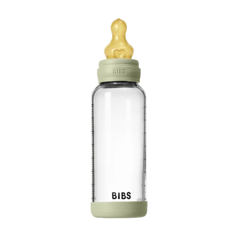 BIBS Glass Baby Bottle Round Latex 1 pack 240 ml Medium Flow Sage