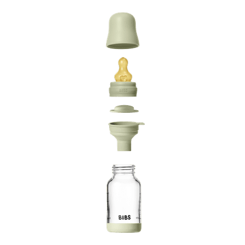 BIBS Glass Baby Bottle Round Latex 1 pack 120 ml Slow Flow Sage