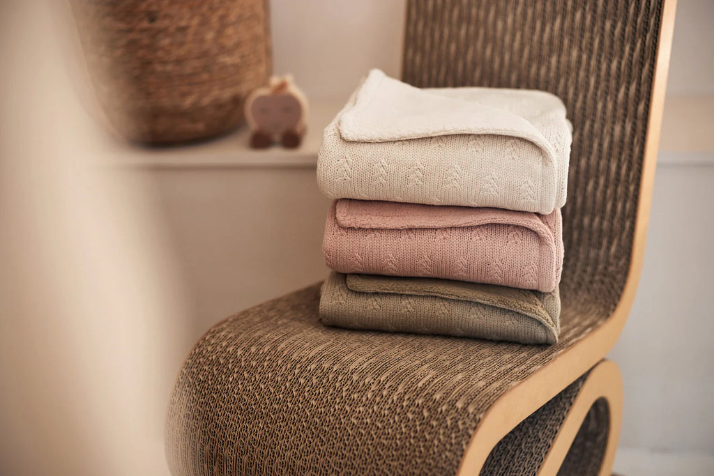 Cot Blanket Grain Knit Oatmeal/Velvet 100x150cm