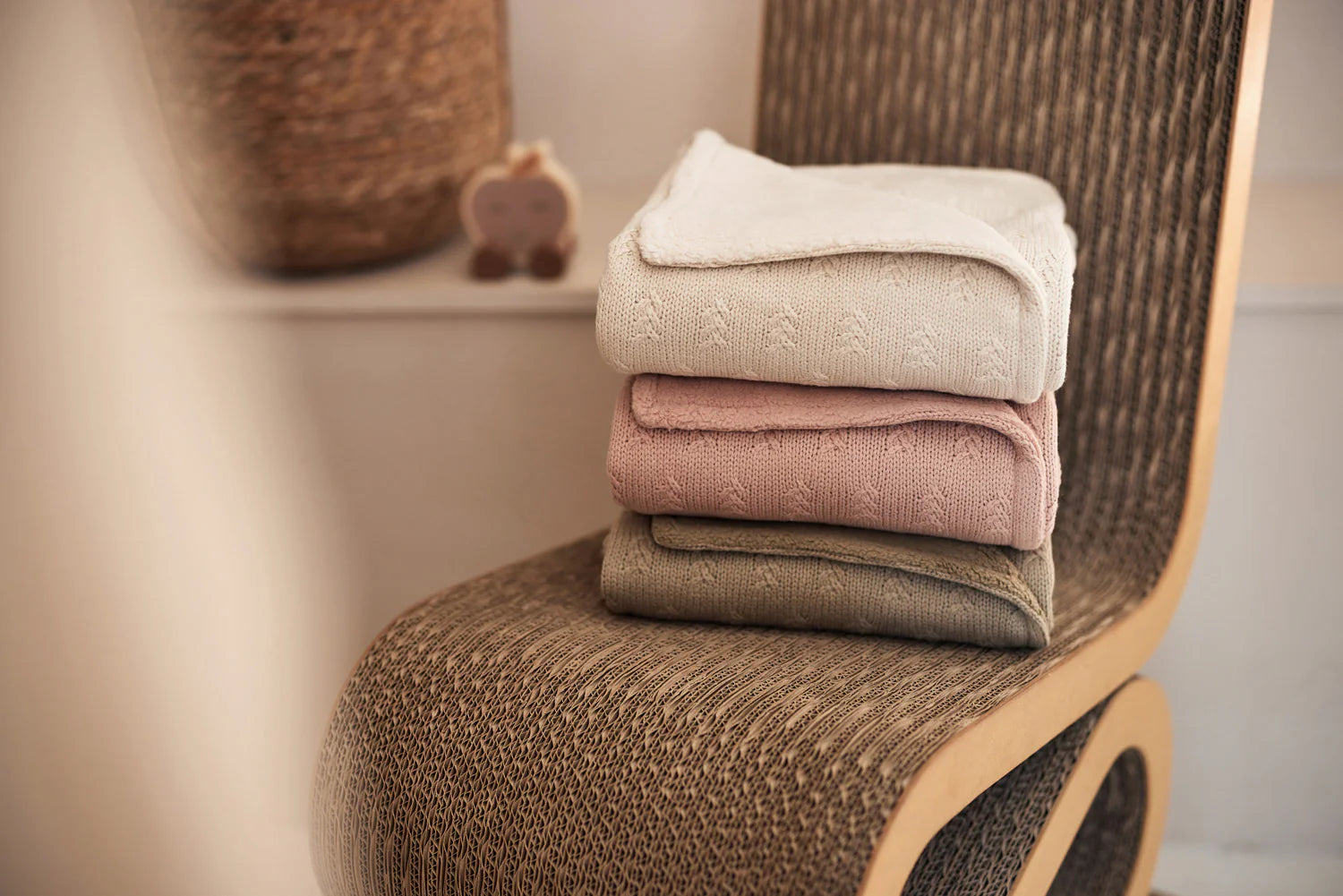 Cot Blanket Grain Knit Oatmeal/Velvet 100x150cm