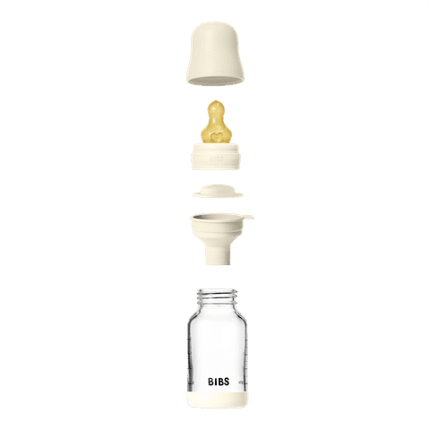BIBS Glass Baby Bottle Round Latex 1 pack 120 ml Slow Flow Ivory