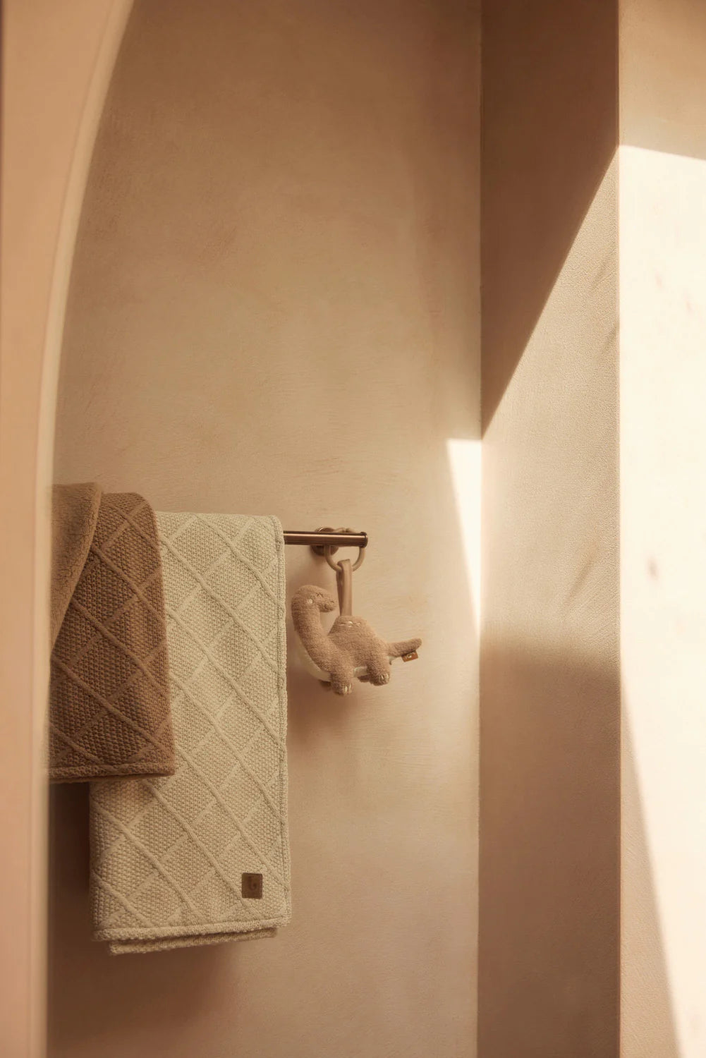 Cradle Blanket Check Knit Oatmeal/Teddy Fleece 75x100cm