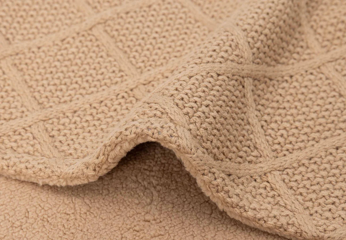 Cradle Blanket Check Knit Biscuit/Teddy Fleece 75x100cm