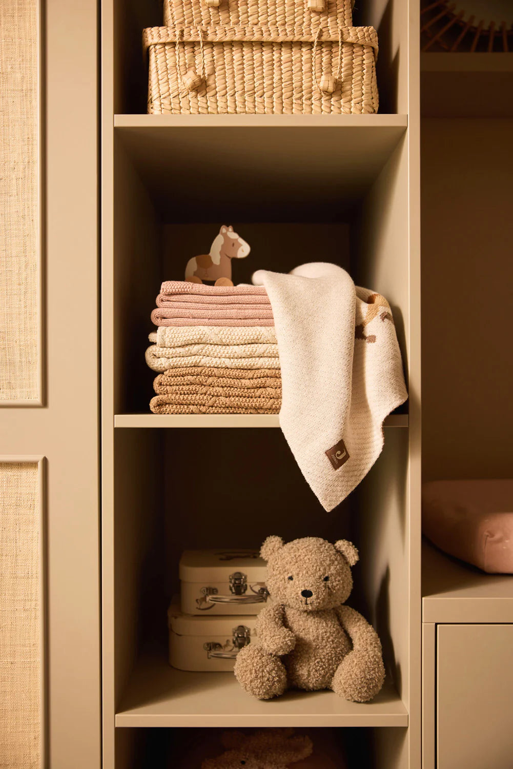 Cradle Blanket Check Knit Oatmeal/Teddy Fleece 75x100cm