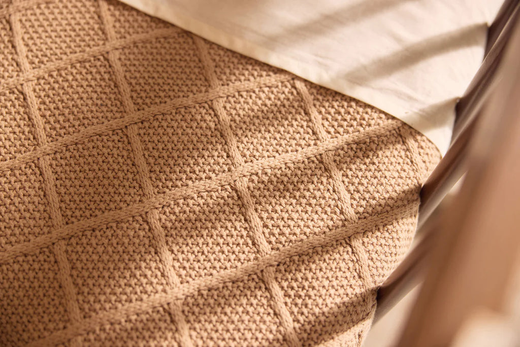 Cradle Blanket Check Knit Biscuit/Teddy Fleece 75x100cm