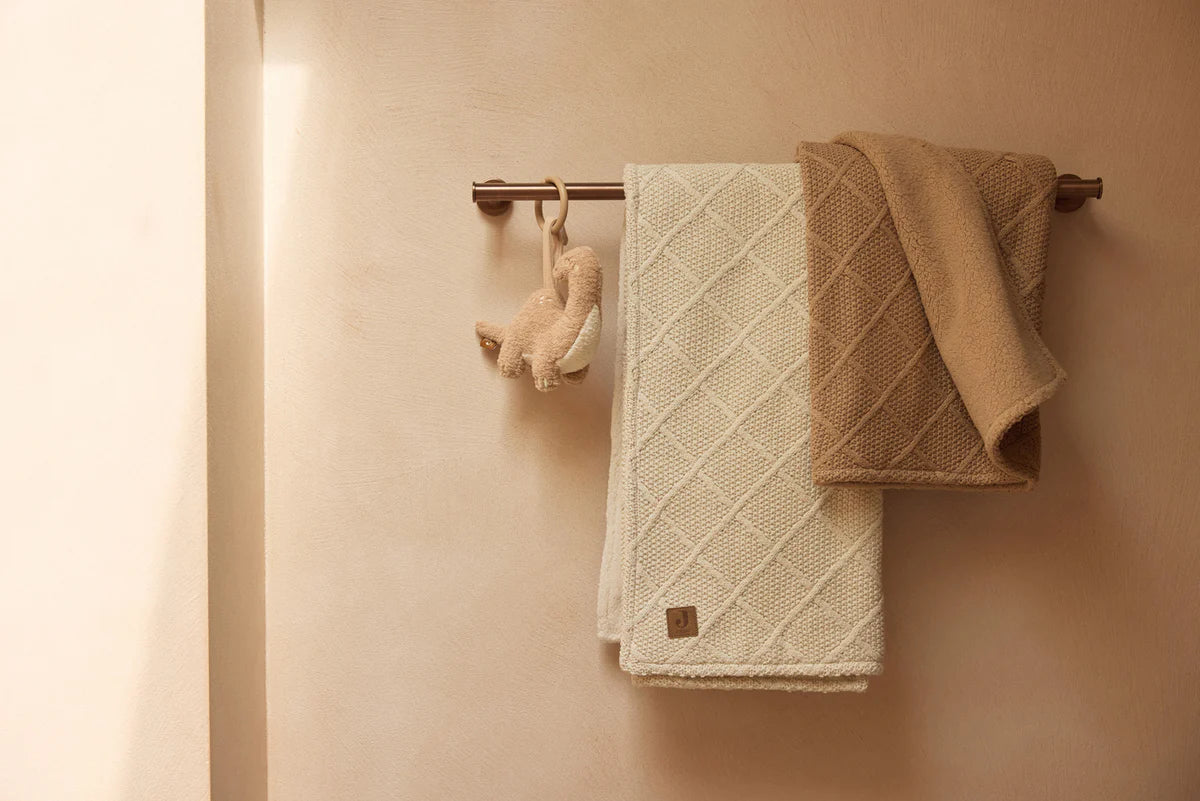 Cradle Blanket Check Knit Oatmeal/Teddy Fleece 75x100cm