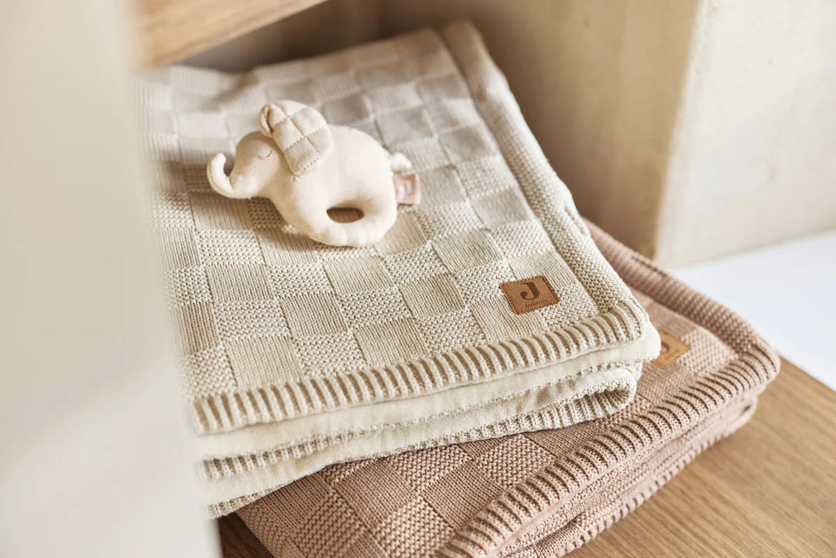 Cradle Blanket Box Knit Milky Coffee/Teddy Fleece 75x100cm