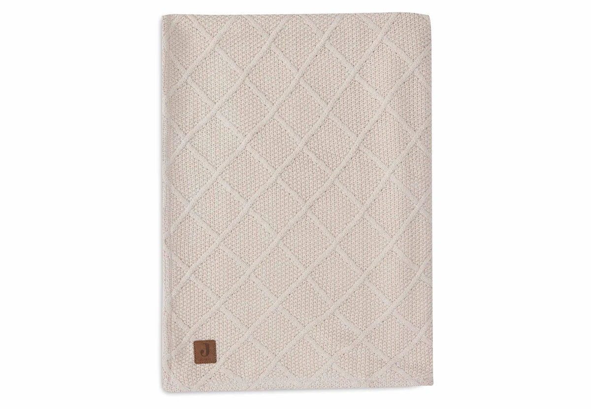 Cradle Blanket Check Knit Oatmeal/Teddy Fleece 75x100cm