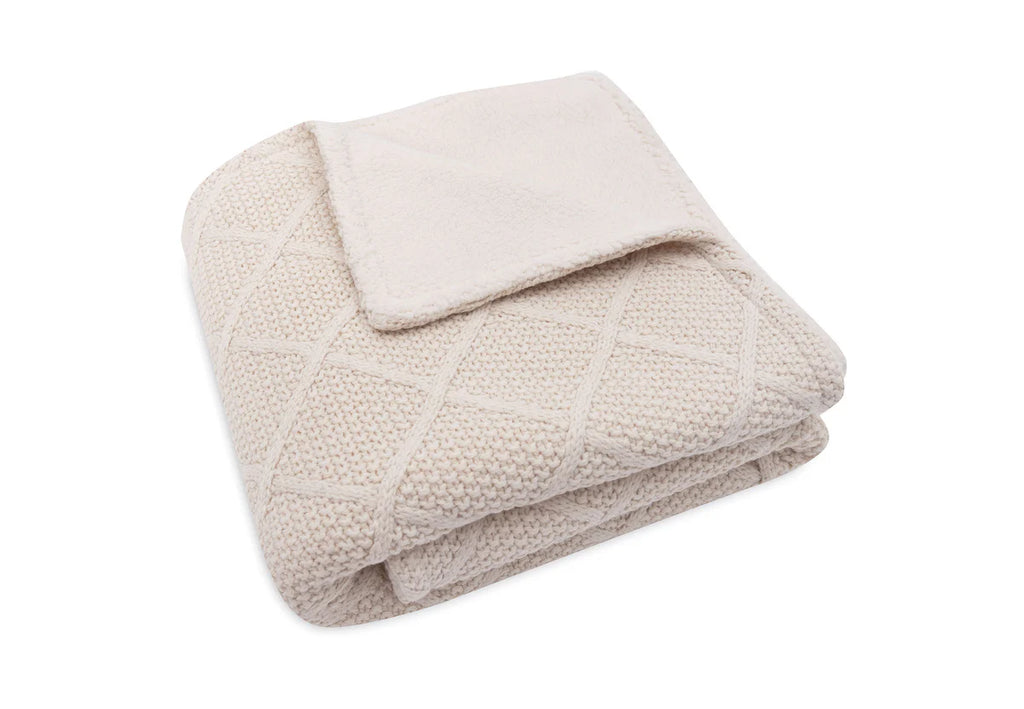 Cradle Blanket Check Knit Oatmeal/Teddy Fleece 75x100cm