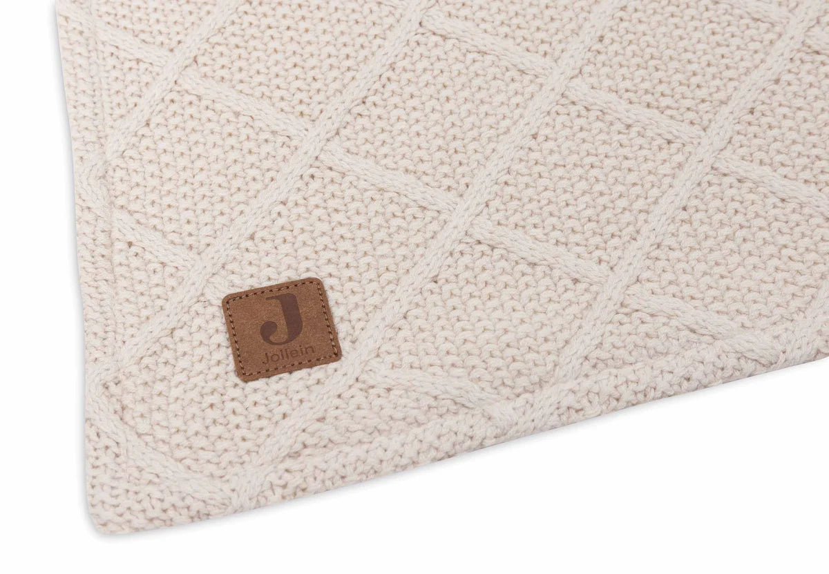 Cradle Blanket Check Knit Oatmeal/Teddy Fleece 75x100cm