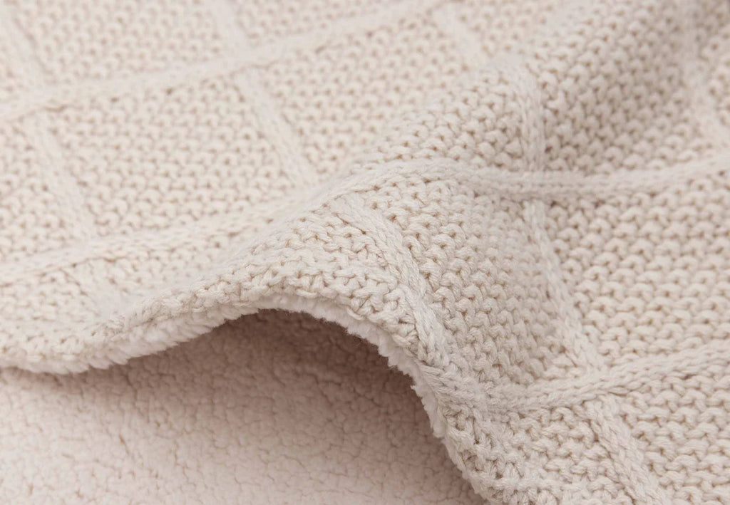 Cradle Blanket Check Knit Oatmeal/Teddy Fleece 75x100cm